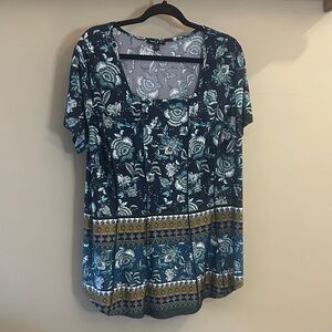 Sami & Jo Teal and BlueFloral Scoop Neck Tunic